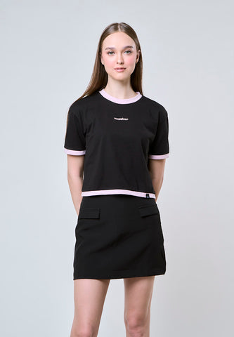 Mossimo Katya Black Boxy Ringer Modern Crop Fit Tee