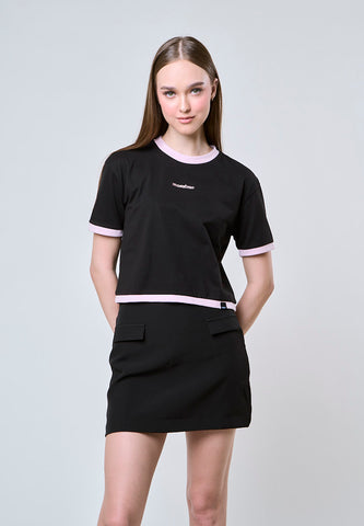 Mossimo Katya Black Boxy Ringer Modern Crop Fit Tee