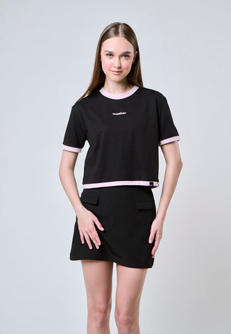 Mossimo Katya Black Boxy Ringer Modern Crop Fit Tee