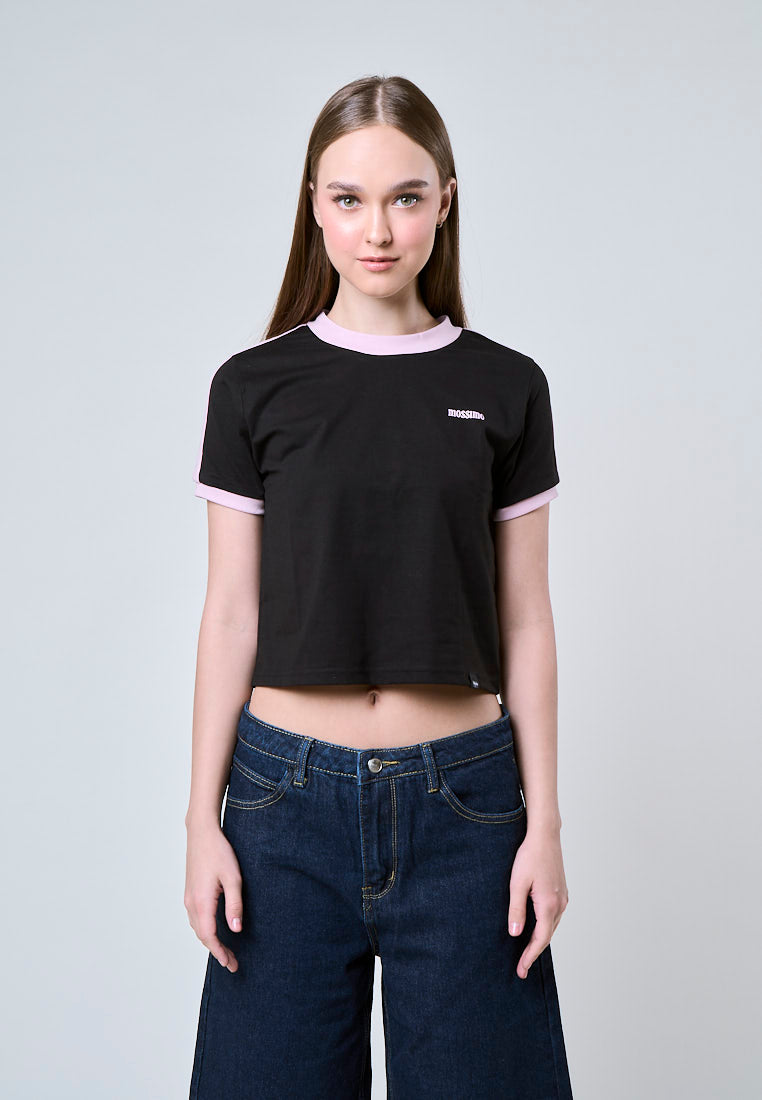 Mossimo Cleo Black Contrast Strip Classic Cropped Fit Tee