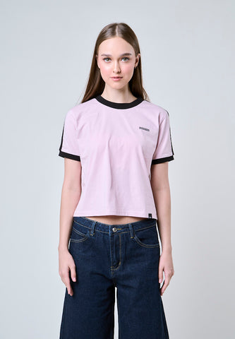 Mossimo Cleo Pink Contrast Strip Classic Cropped Fit Tee