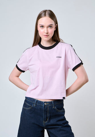 Mossimo Cleo Pink Contrast Strip Classic Cropped Fit Tee