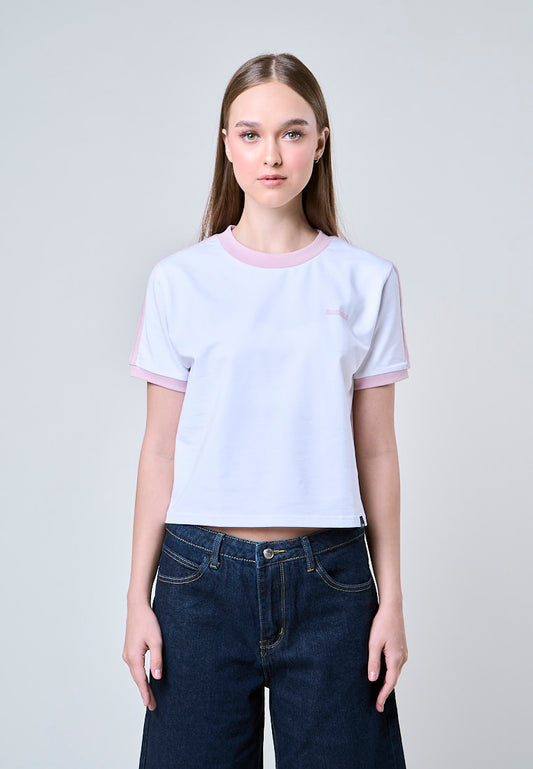 Mossimo Cleo White Contrast Strip Classic Cropped Fit Tee
