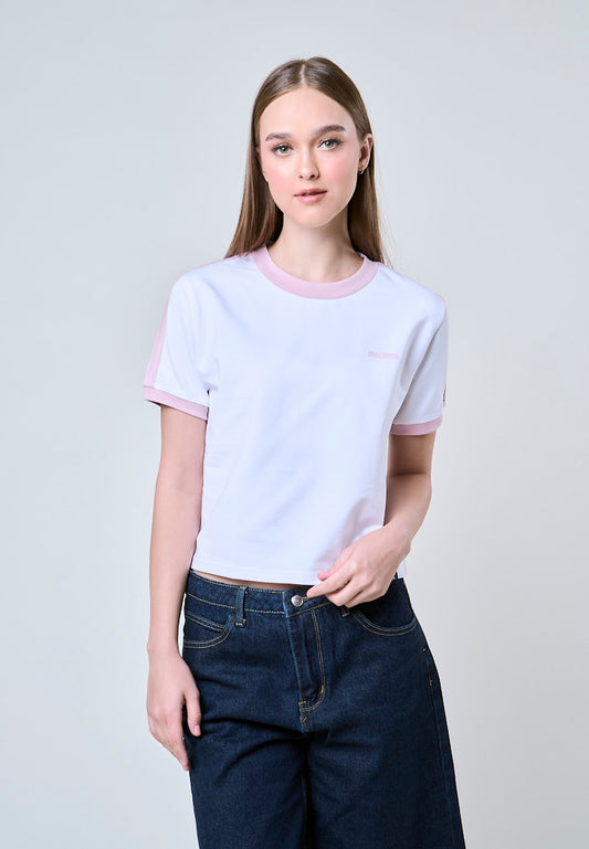 Mossimo Cleo White Contrast Strip Classic Cropped Fit Tee