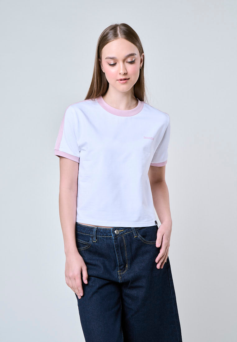 Mossimo Cleo White Contrast Strip Classic Cropped Fit Tee