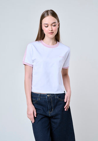 Mossimo Cleo White Contrast Strip Classic Cropped Fit Tee