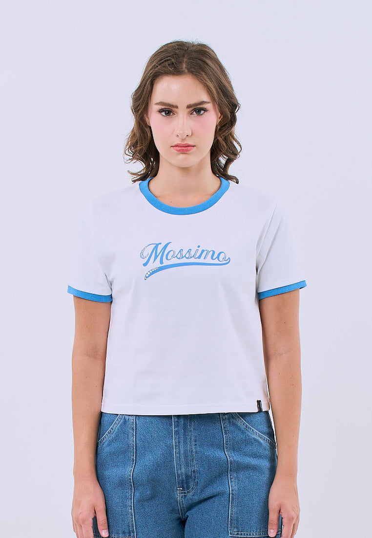 Mossimo White Ringer Classic Cropped Fit Tee For Women