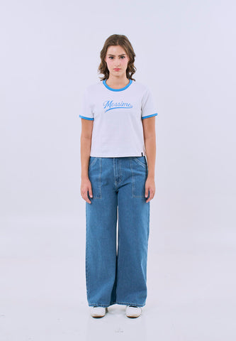 Mossimo White Ringer Classic Cropped Fit Tee For Women