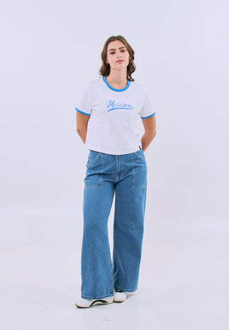 Mossimo White Ringer Classic Cropped Fit Tee For Women