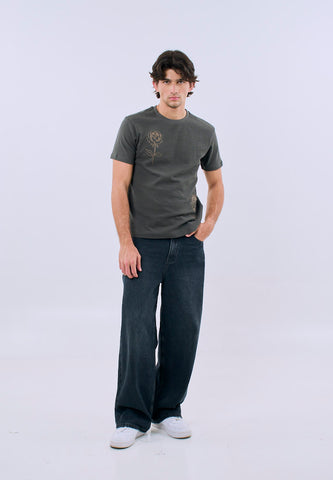 Mossimo Unisex Gray Embroidered Flower Unisex Fit Tee