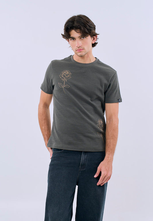 Mossimo Unisex Gray Embroidered Flower Unisex Fit Tee