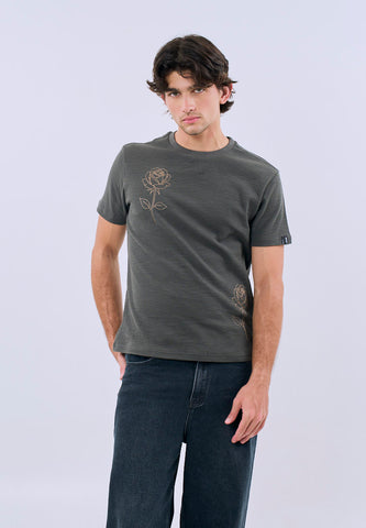 Mossimo Unisex Gray Embroidered Flower Unisex Fit Tee