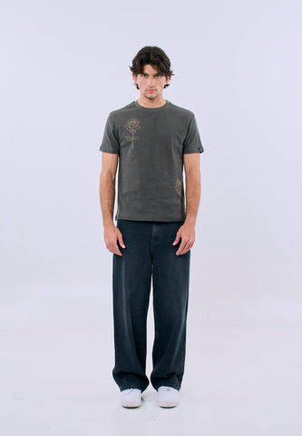 Mossimo Unisex Gray Embroidered Flower Unisex Fit Tee