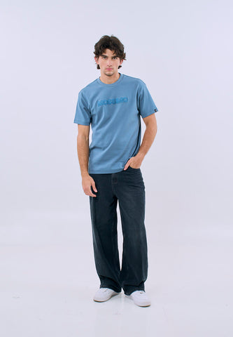 Mossimo Men's Aqua Blue Premium Embossed Design  Regular Fit Tee