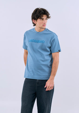 Mossimo Men's Aqua Blue Premium Embossed Design  Regular Fit Tee