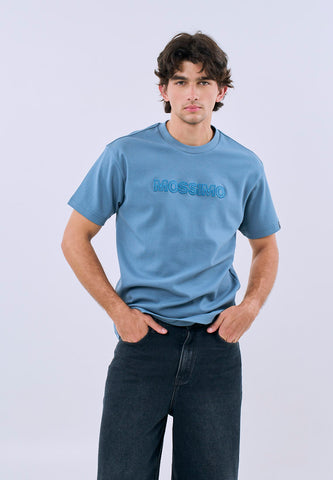 Mossimo Men's Aqua Blue Premium Embossed Design  Regular Fit Tee