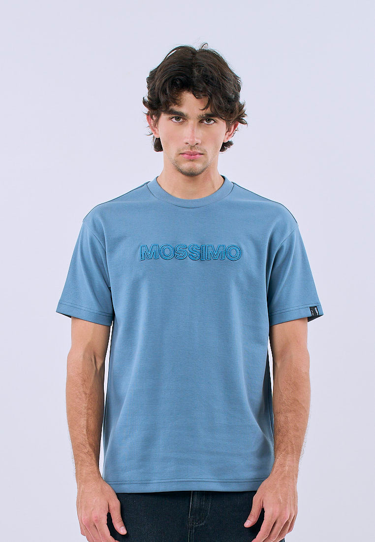 Mossimo Men's Aqua Blue Premium Embossed Design  Regular Fit Tee