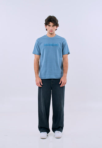 Mossimo Men's Aqua Blue Premium Embossed Design  Regular Fit Tee