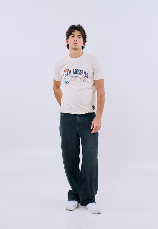 Mossimo Unisex Cream Graphic Logo Unisex Fit Tee