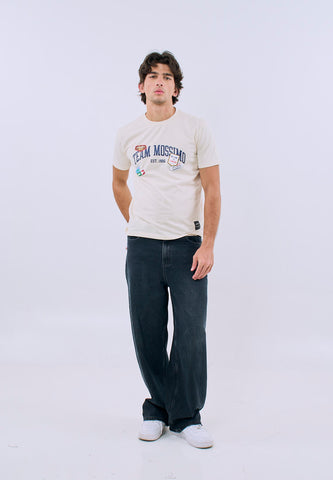 Mossimo Unisex Cream Graphic Logo Unisex Fit Tee