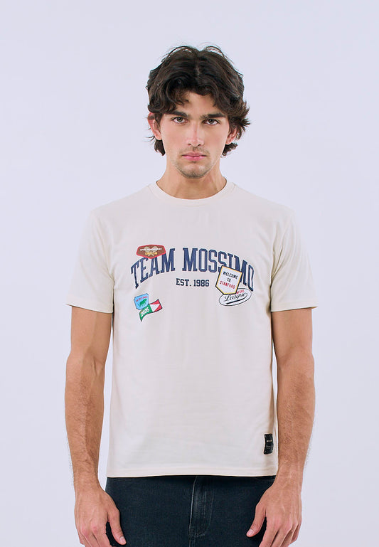 Mossimo Unisex Cream Graphic Logo Unisex Fit Tee