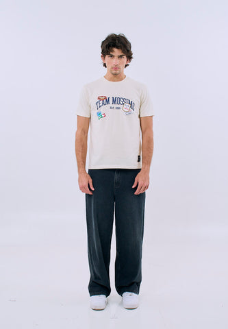 Mossimo Unisex Cream Graphic Logo Unisex Fit Tee