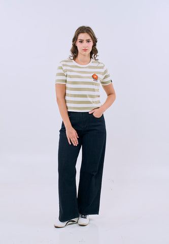 Mossimo Amaris Olive Striped Classic Cropped Fit Tee For Women