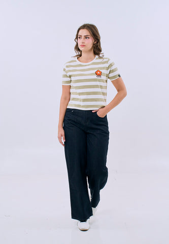Mossimo Amaris Olive Striped Classic Cropped Fit Tee For Women