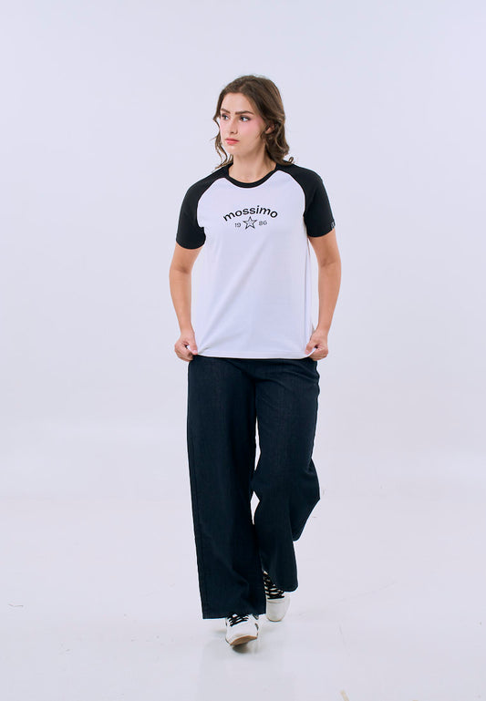 Mossimo Fiorella White Raglan Classic Fit Tee For Women