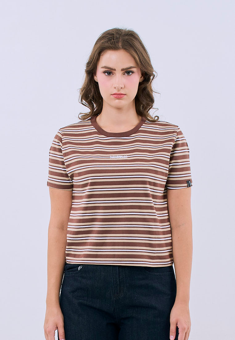 Mossimo Elara Rust Stripes Classic Cropped Fit Tee For Women