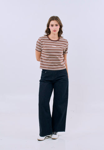 Mossimo Elara Rust Stripes Classic Cropped Fit Tee For Women