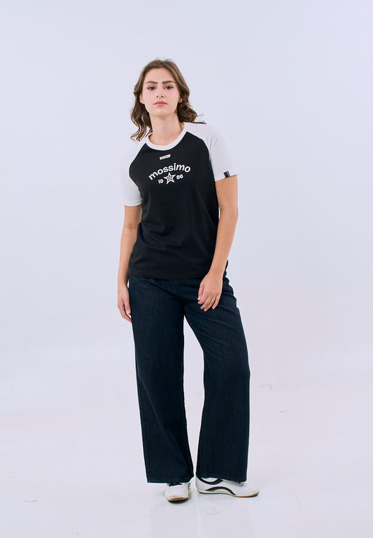 Mossimo Fiorella Black Raglan Classic Fit Tee For Women