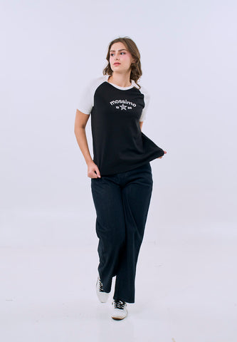 Mossimo Fiorella Black Raglan Classic Fit Tee For Women