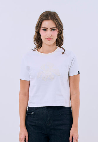 Mossimo Women's White with Big Floral Classic Cropped Fit Tee