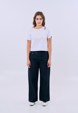 Mossimo Women's White with Big Floral Classic Cropped Fit Tee