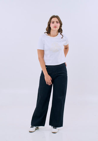 Mossimo Women's White with Big Floral Classic Cropped Fit Tee