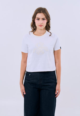 Mossimo Women's White with Big Floral Classic Cropped Fit Tee