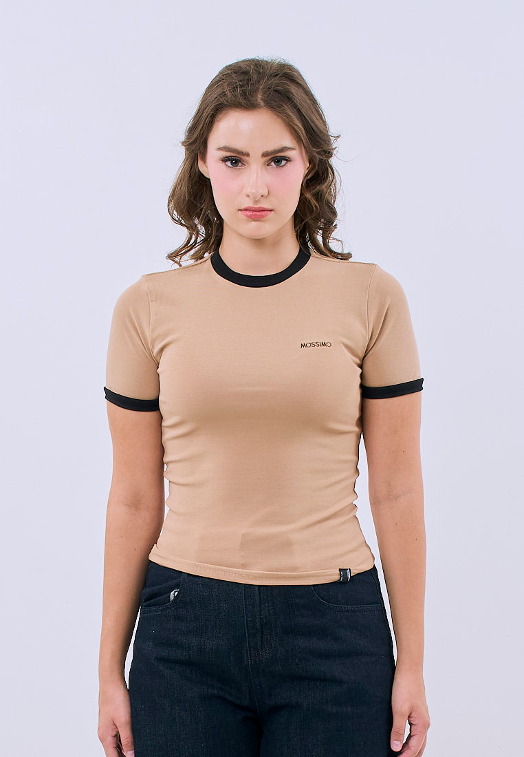Mossimo Mae Pale Khaki Ringer Body Fitted Tee For Women