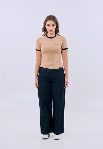 Mossimo Mae Pale Khaki Ringer Body Fitted Tee For Women
