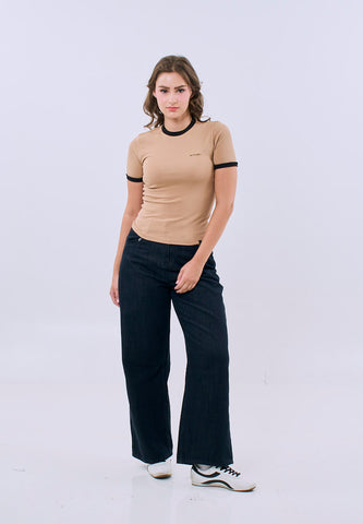 Mossimo Mae Pale Khaki Ringer Body Fitted Tee For Women