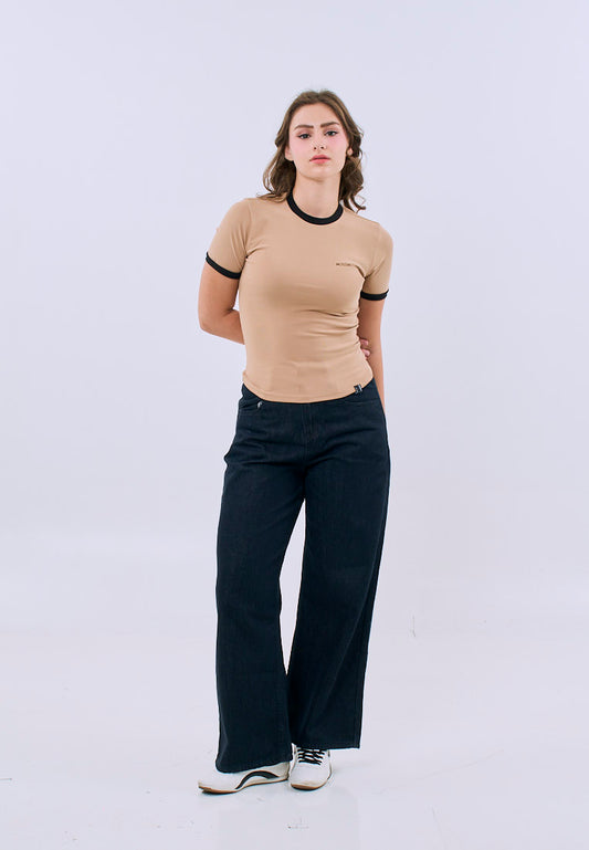 Mossimo Mae Pale Khaki Ringer Body Fitted Tee For Women