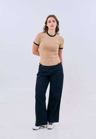 Mossimo Mae Pale Khaki Ringer Body Fitted Tee For Women