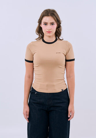 Mossimo Mae Pale Khaki Ringer Body Fitted Tee For Women