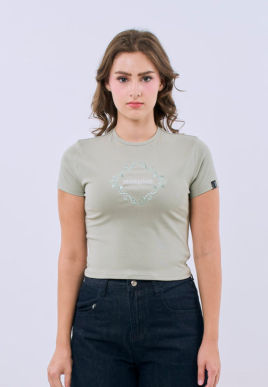 Mossimo Evangeline Pale Green Cropped Body Fitted Tee For Women