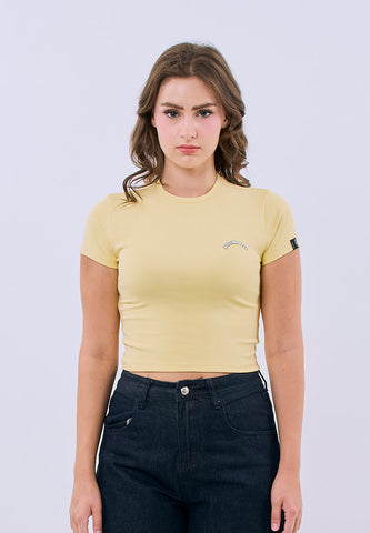 Mossimo Gabriella Yellow Cropped Body Fitted Tee For Women