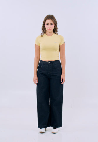 Mossimo Gabriella Yellow Cropped Body Fitted Tee For Women