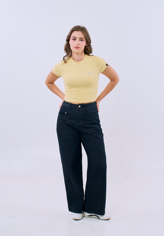 Mossimo Gabriella Yellow Cropped Body Fitted Tee For Women