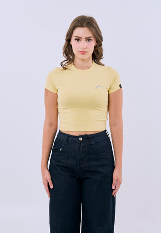 Mossimo Gabriella Yellow Cropped Body Fitted Tee For Women
