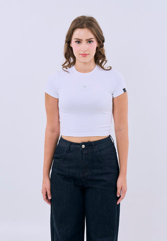 Mossimo Clara White Cropped Body Fitted Tee For Women