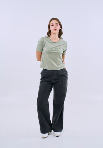 Mossimo Aviana Pale Green Classic Cropped Fit Tee For Women